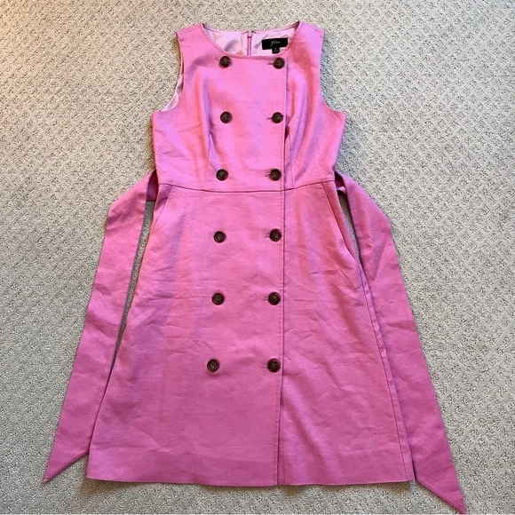 SOLD J CREW Linen Blend Double Breasted Belted Pink Dress Pockets Size 6 - Picture 8 of 11